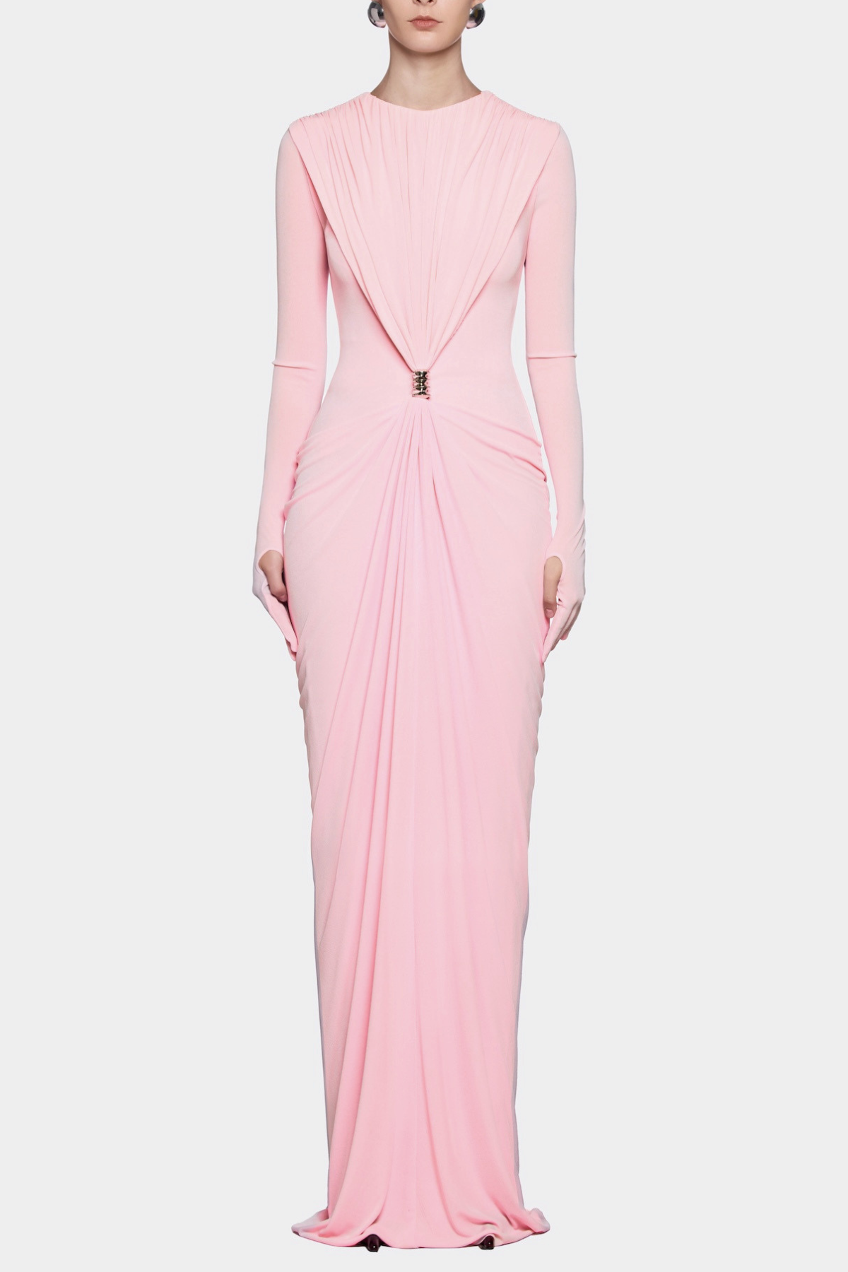 Kasha Metal Embellished Draped Maxi Dress - Pink