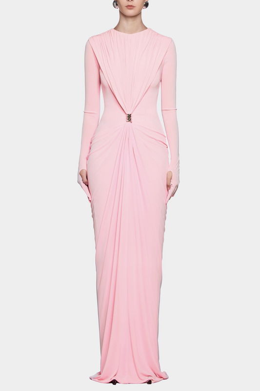 Kasha Metal Embellished Draped Maxi Dress - Pink