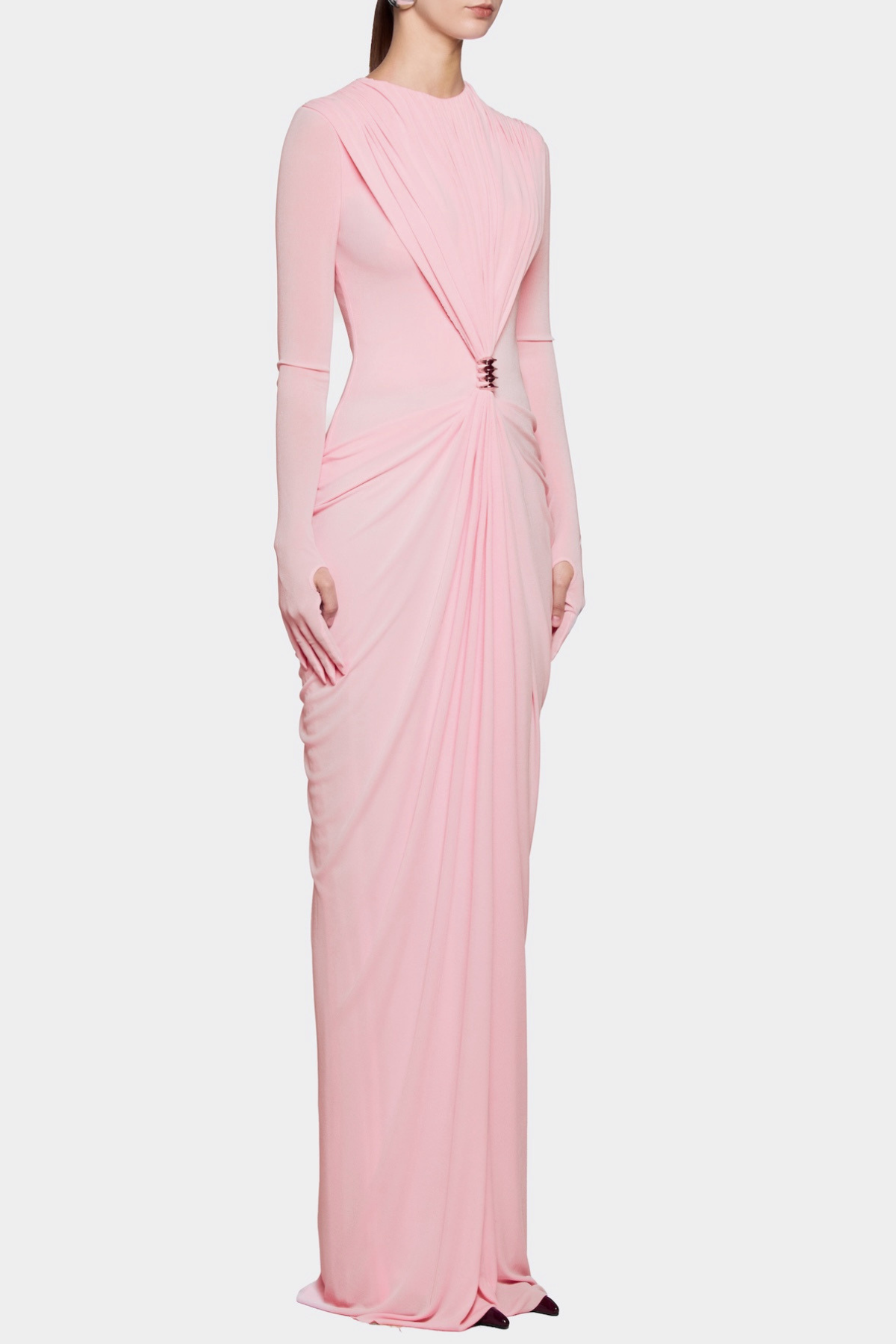 Kasha Metal Embellished Draped Maxi Dress - Pink