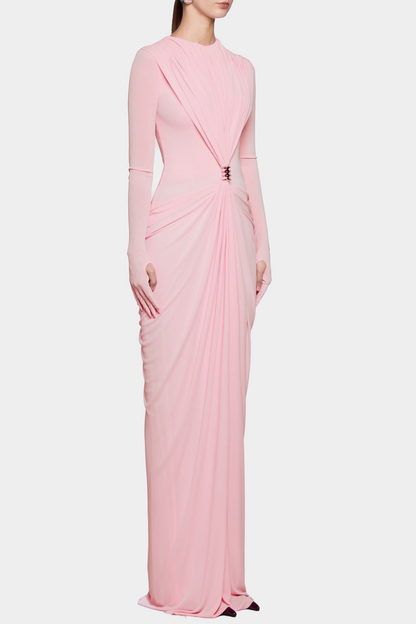 Kasha Metal Embellished Draped Maxi Dress - Pink