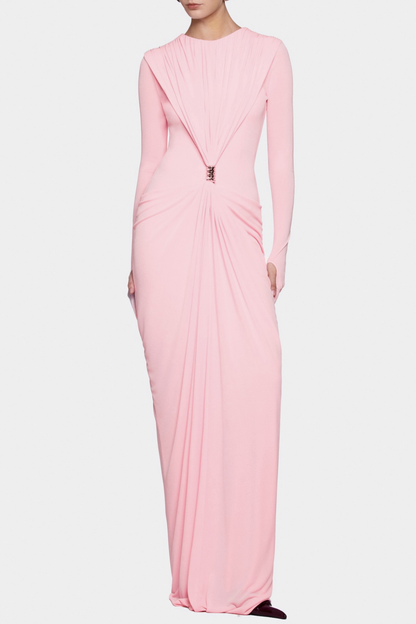Kasha Metal Embellished Draped Maxi Dress - Pink