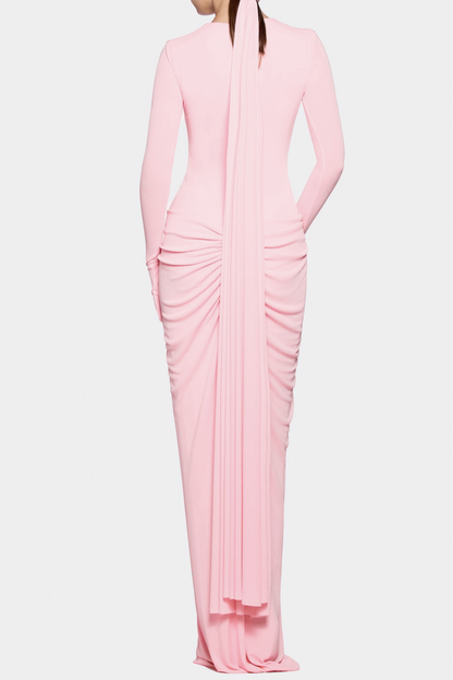 Kasha Metal Embellished Draped Maxi Dress - Pink