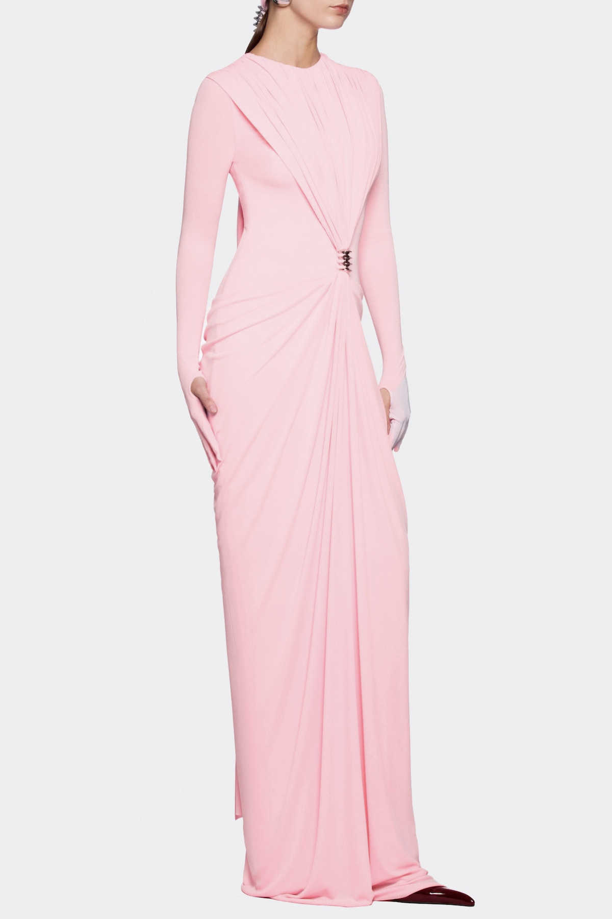 Kasha Metal Embellished Draped Maxi Dress - Pink