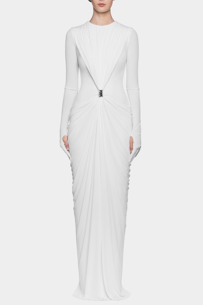 Kasha Metal Embellished Draped Maxi Dress - White