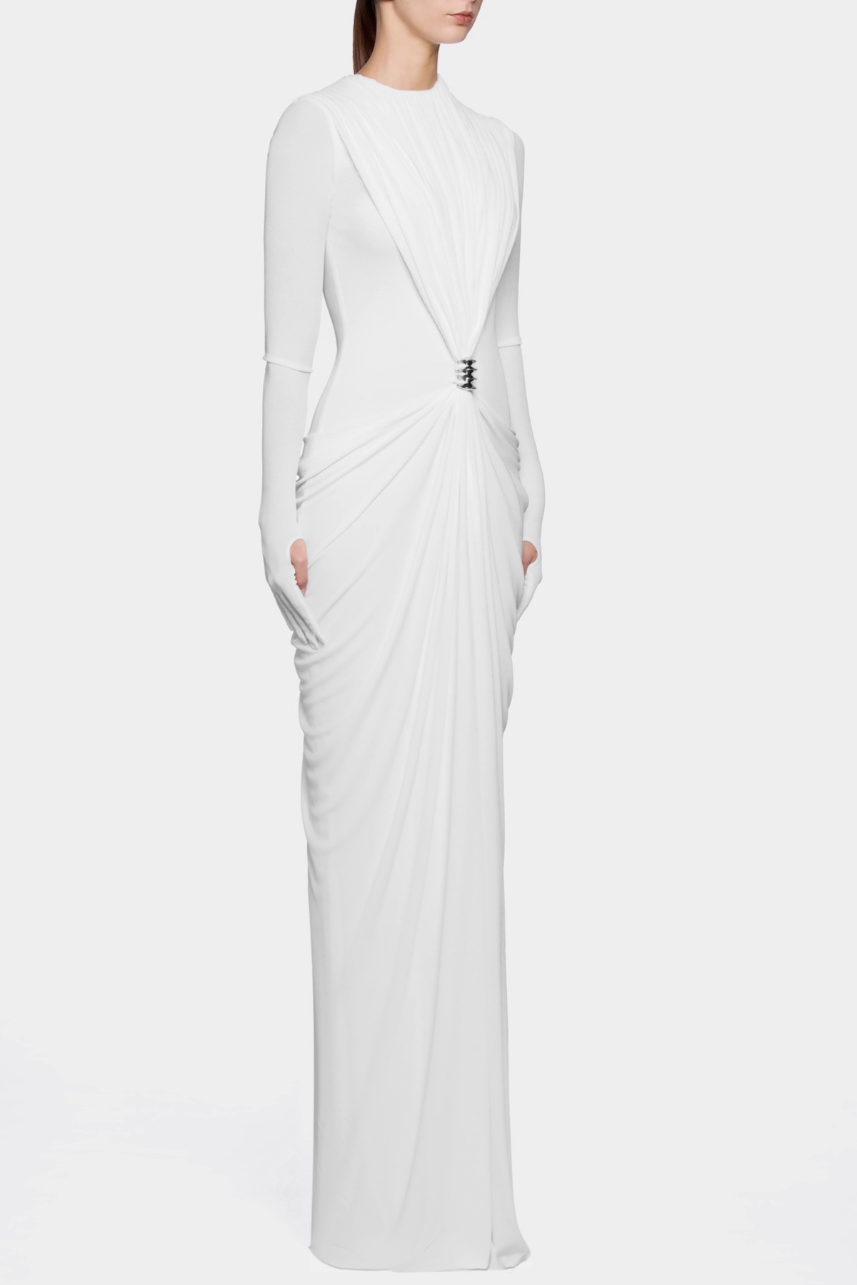 Kasha Metal Embellished Draped Maxi Dress - White
