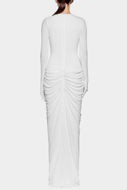 Kasha Metal Embellished Draped Maxi Dress - White