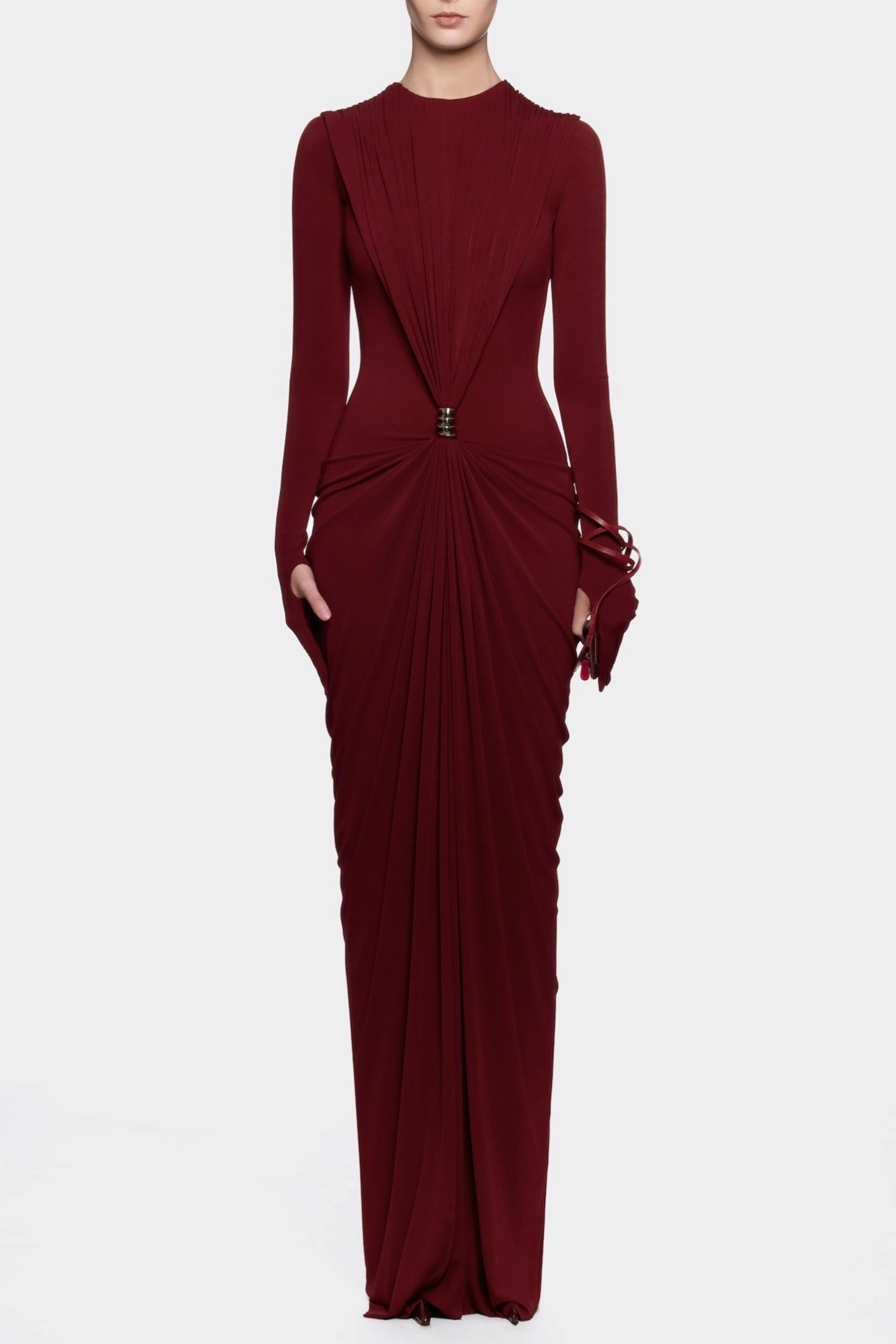 Kasha Metal Embellished Draped Maxi Dress - Wine