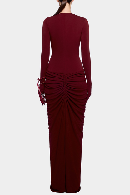 Kasha Metal Embellished Draped Maxi Dress - Wine