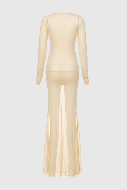 Kataria Cutout Semi-Sheer Draped Maxi Dress