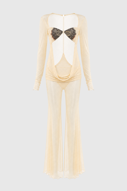 Kataria Cutout Semi-Sheer Draped Maxi Dress