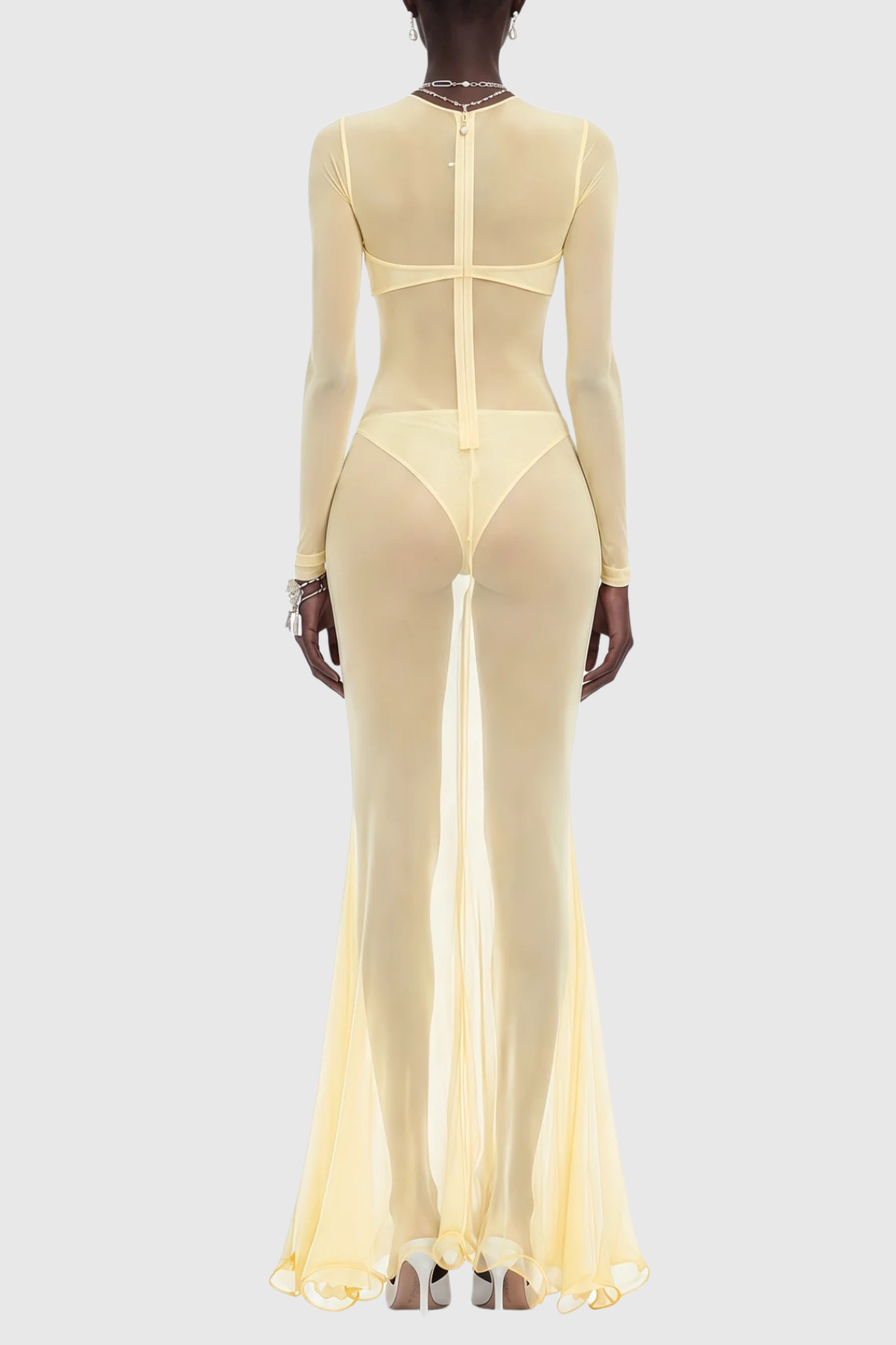 Kataria Cutout Semi-Sheer Draped Maxi Dress