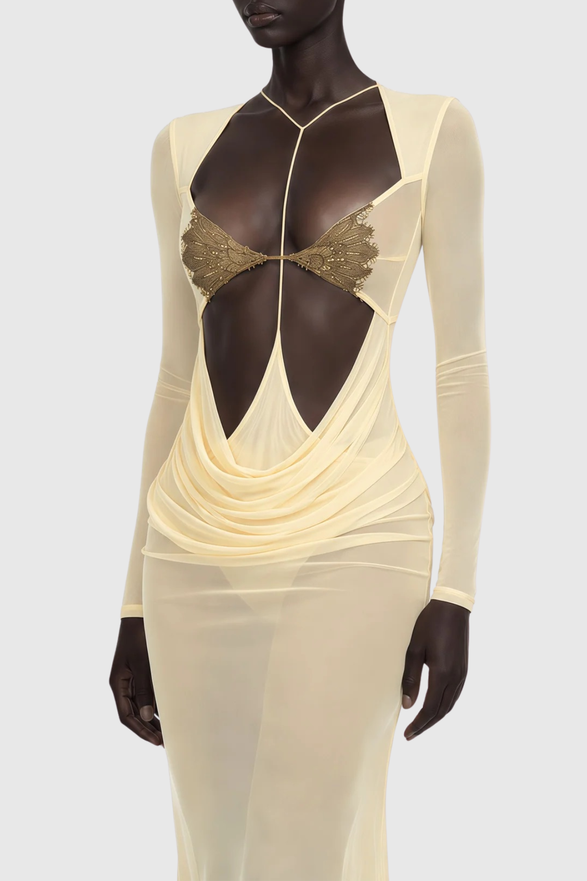 Kataria Cutout Semi-Sheer Draped Maxi Dress