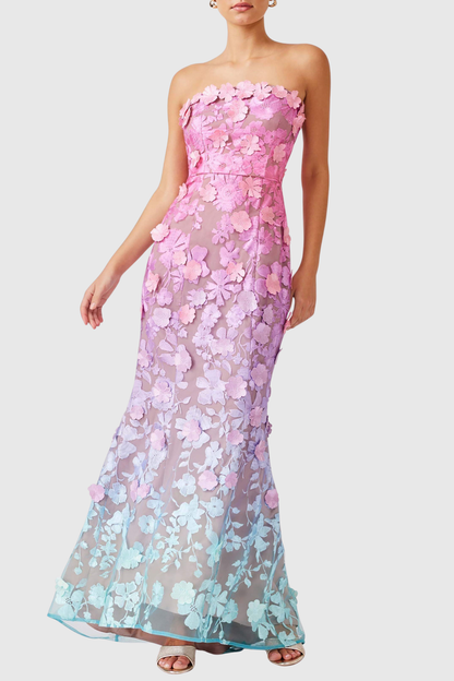 Katelyn Floral Embroidered Strapless Maxi Dress