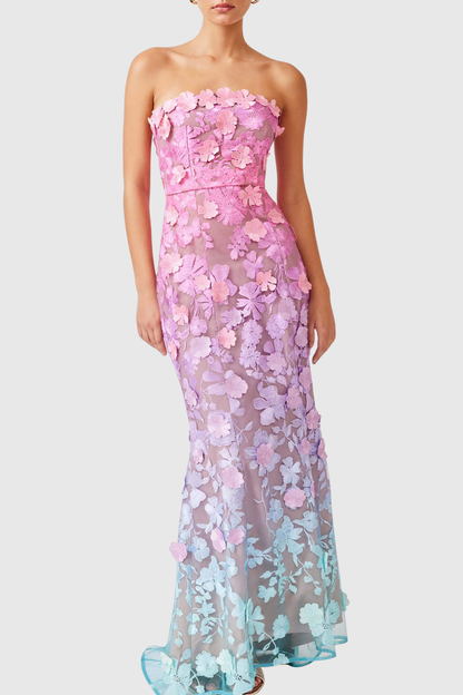 Katelyn Floral Embroidered Strapless Maxi Dress