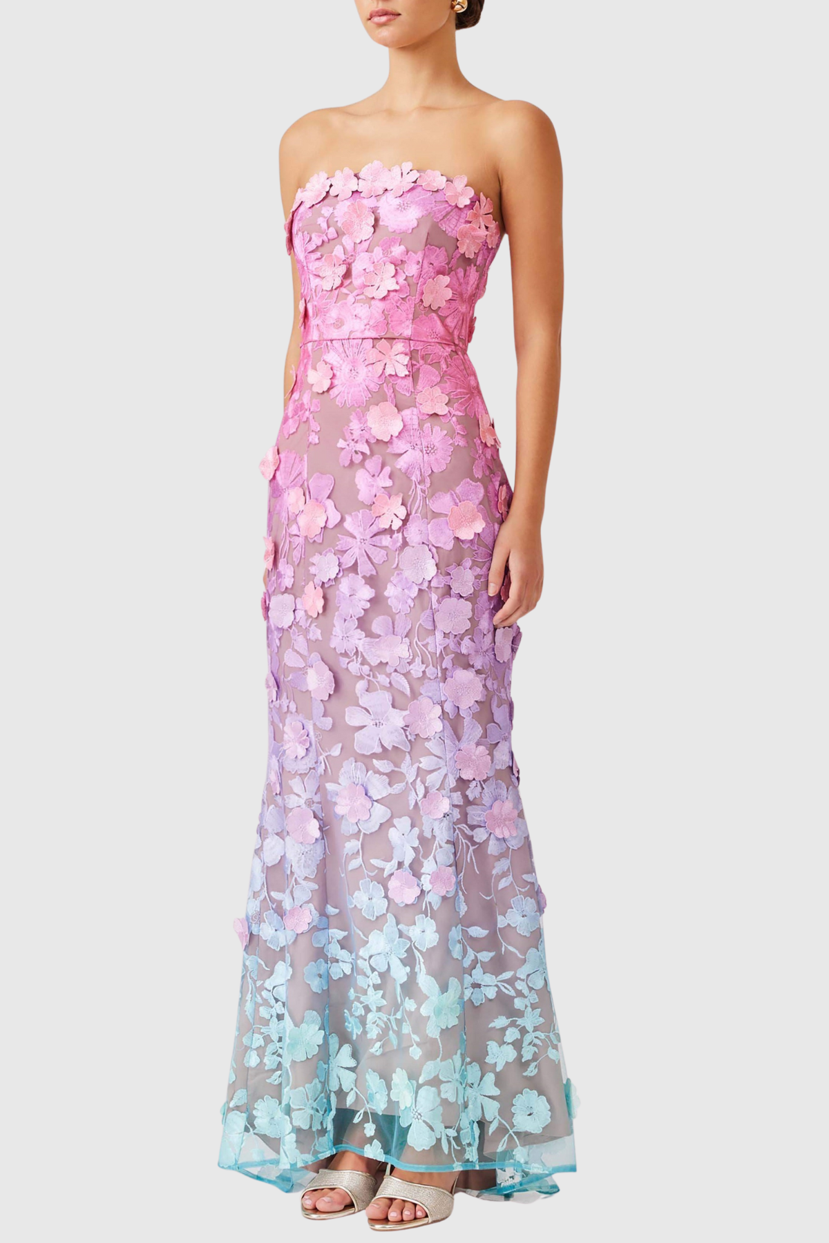 Katelyn Floral Embroidered Strapless Maxi Dress