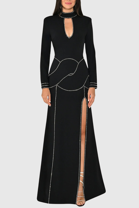 Katya Crystal Cutout Split Maxi Dress