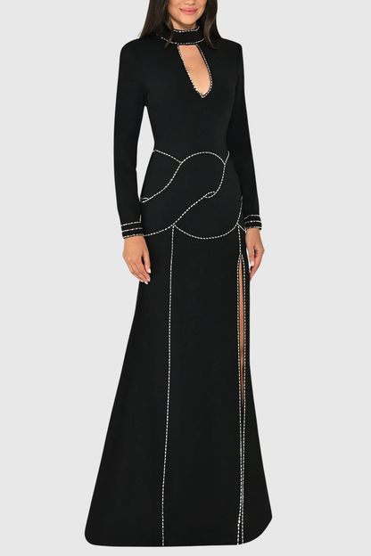 Katya Crystal Cutout Split Maxi Dress