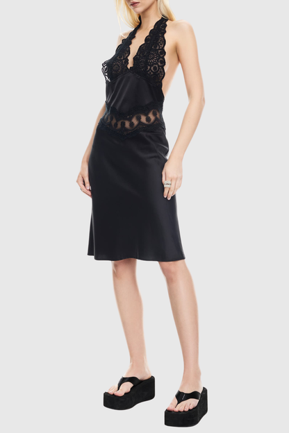 Katyta Halter Lace Midi Dress - Black
