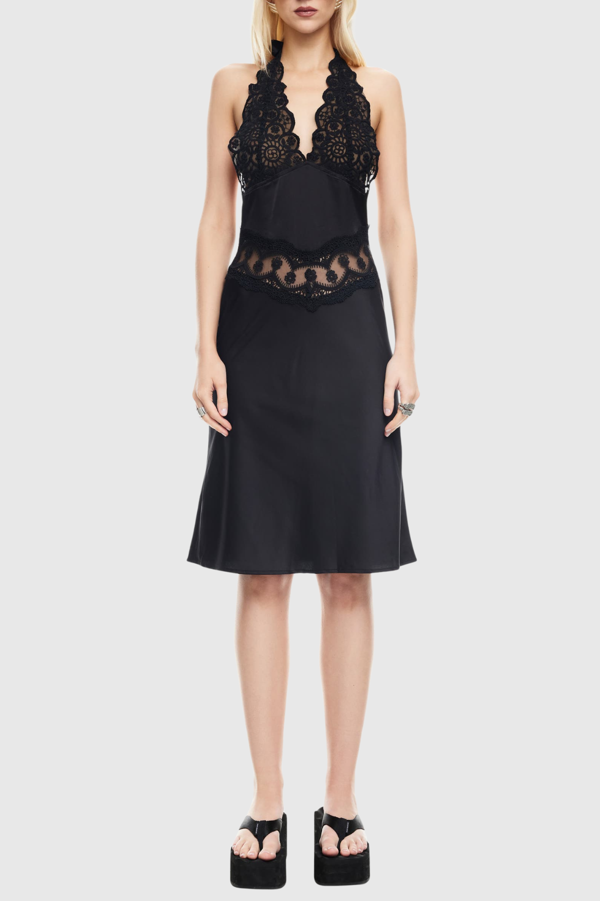 Katyta Halter Lace Midi Dress - Black