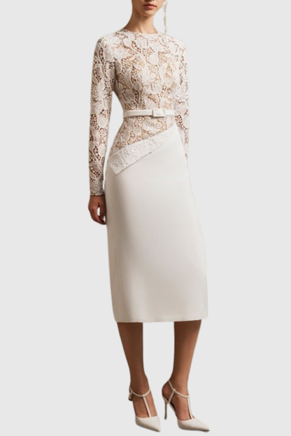 Kaveri Lace Belted Midi Dress