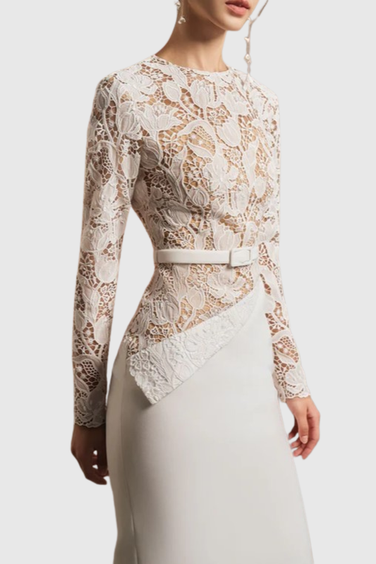 Kaveri Lace Belted Midi Dress