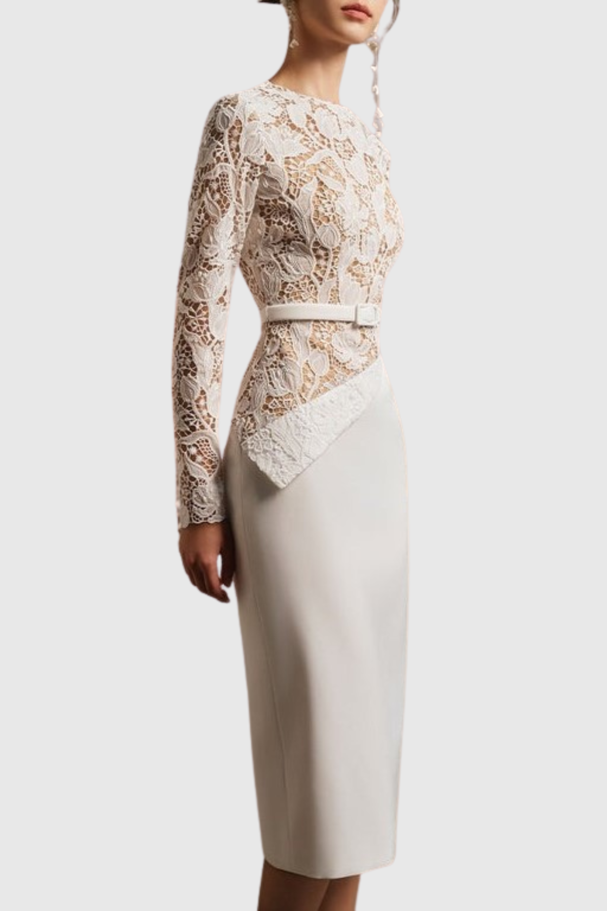 Kaveri Lace Belted Midi Dress