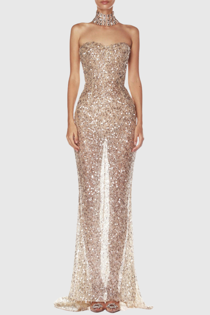 Kayo Sequin Strapless Maxi Dress