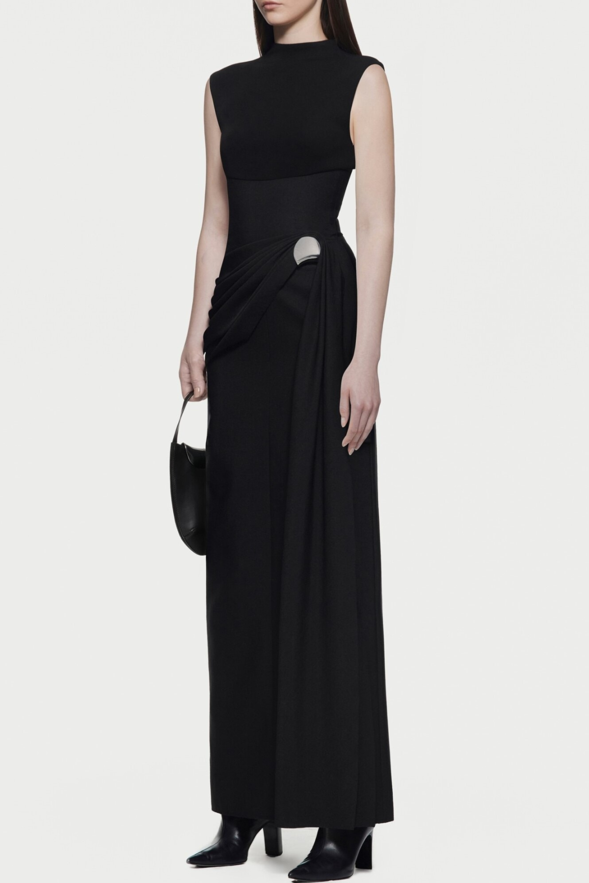 Kayra Sleeveless Draped Maxi Dress - Black