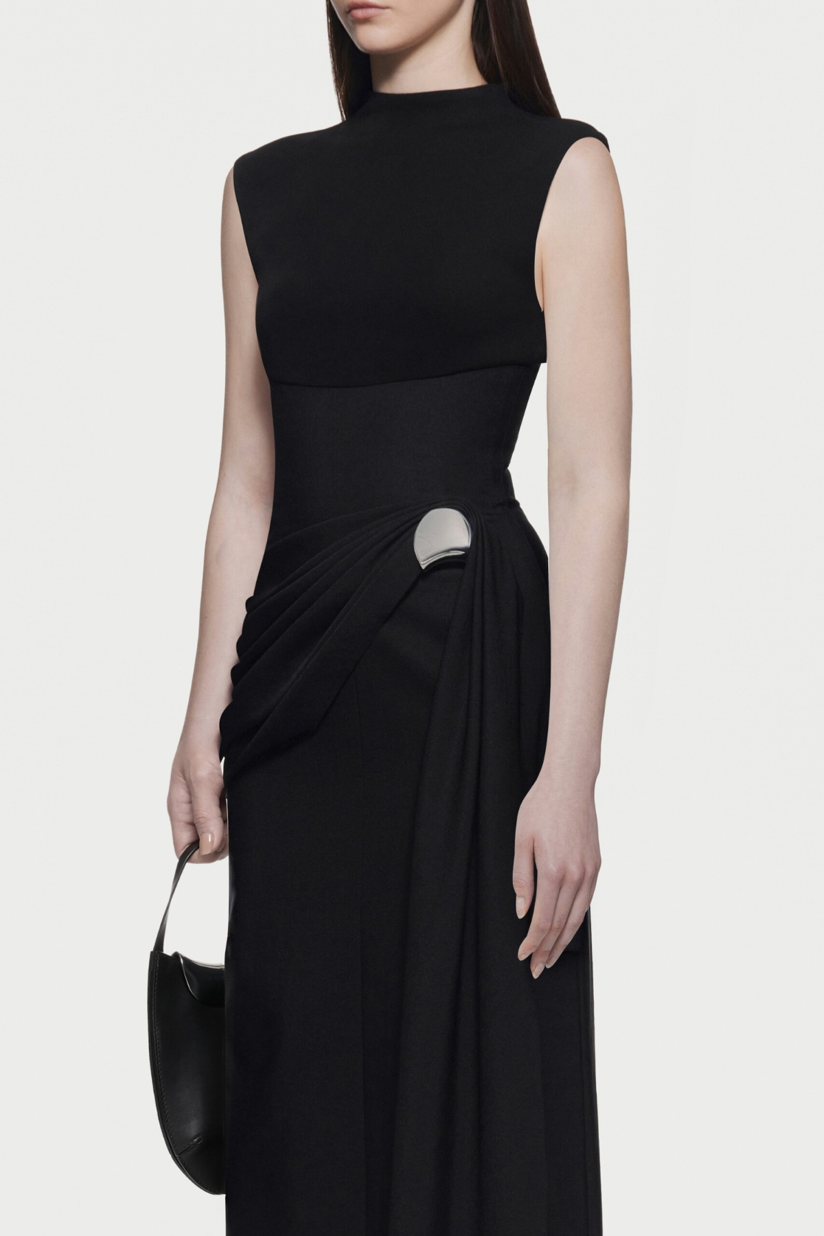 Kayra Sleeveless Draped Maxi Dress - Black
