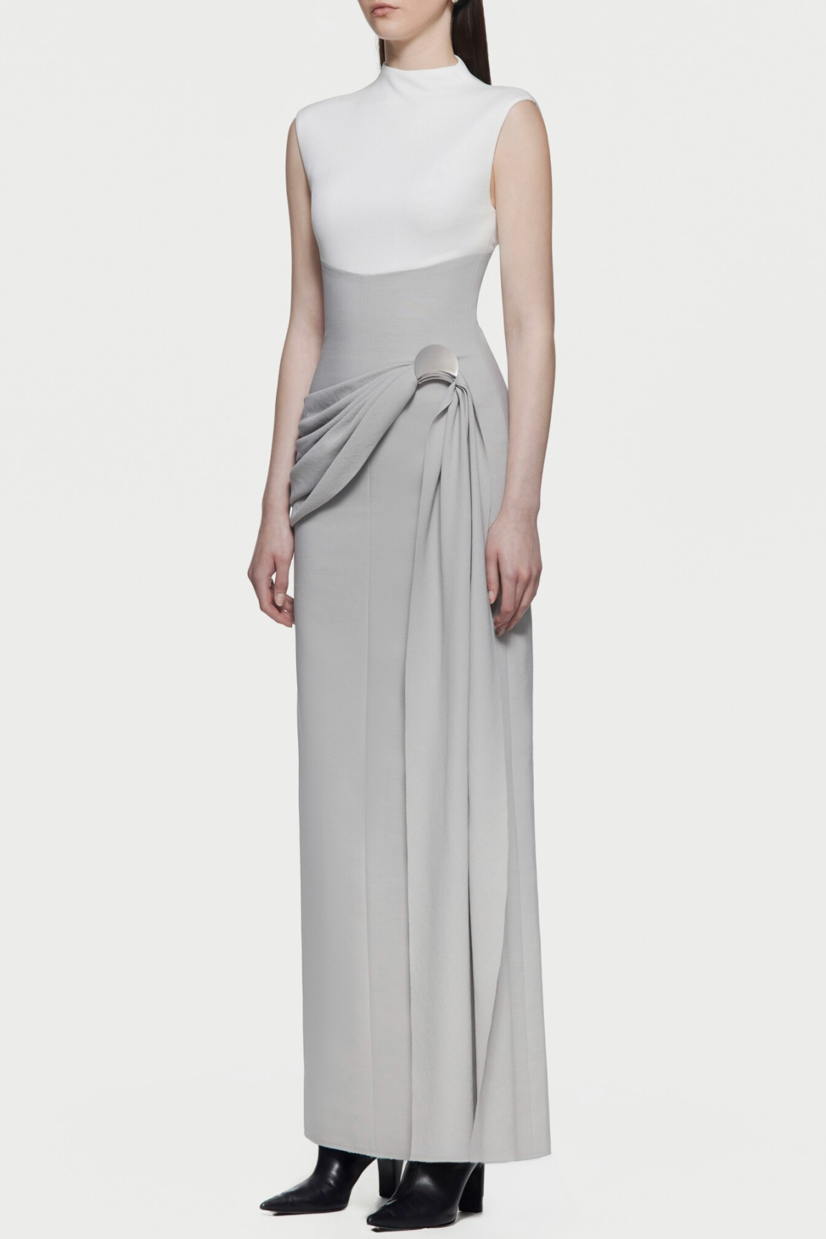 Kayra Sleeveless Draped Maxi Dress - Grey