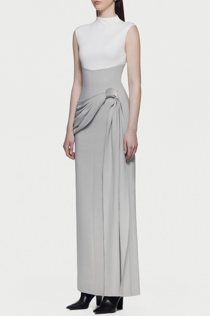 Kayra Sleeveless Draped Maxi Dress - Grey