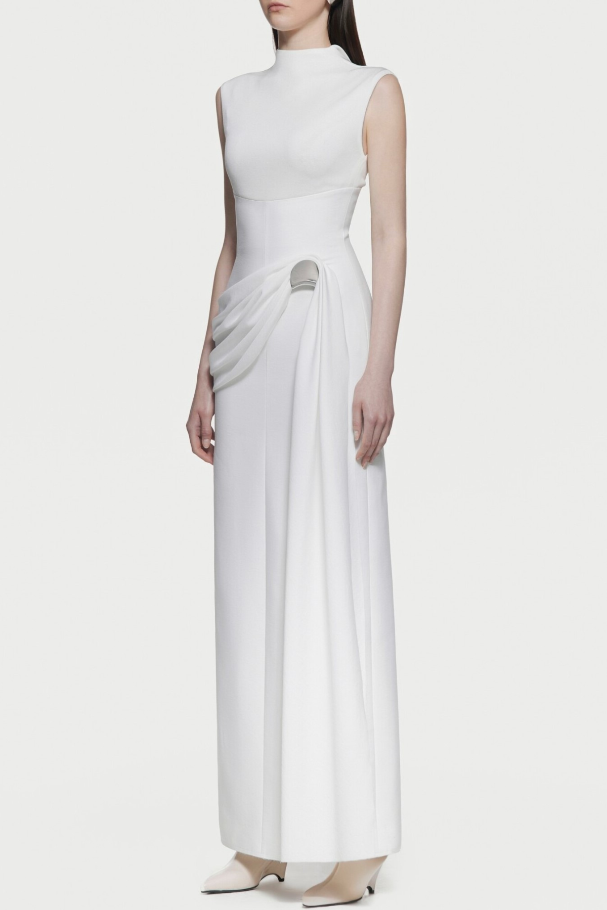 Kayra Sleeveless Draped Maxi Dress - White
