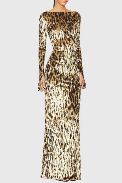 Kaysen Leopard Velvet Maxi Dress