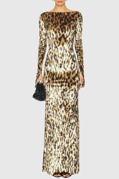 Kaysen Leopard Velvet Maxi Dress