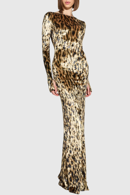 Kaysen Leopard Velvet Maxi Dress