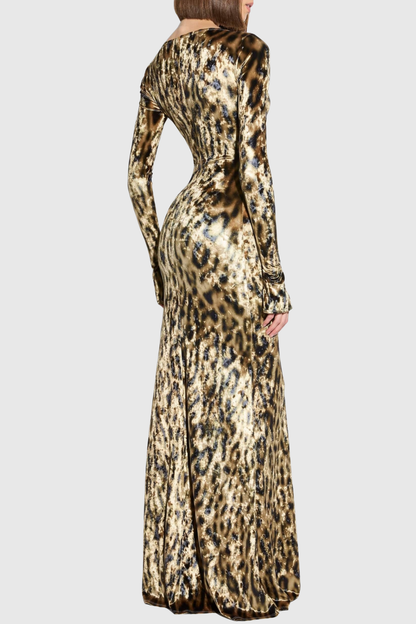 Kaysen Leopard Velvet Maxi Dress