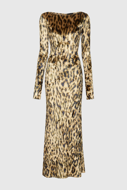 Kaysen Leopard Velvet Maxi Dress