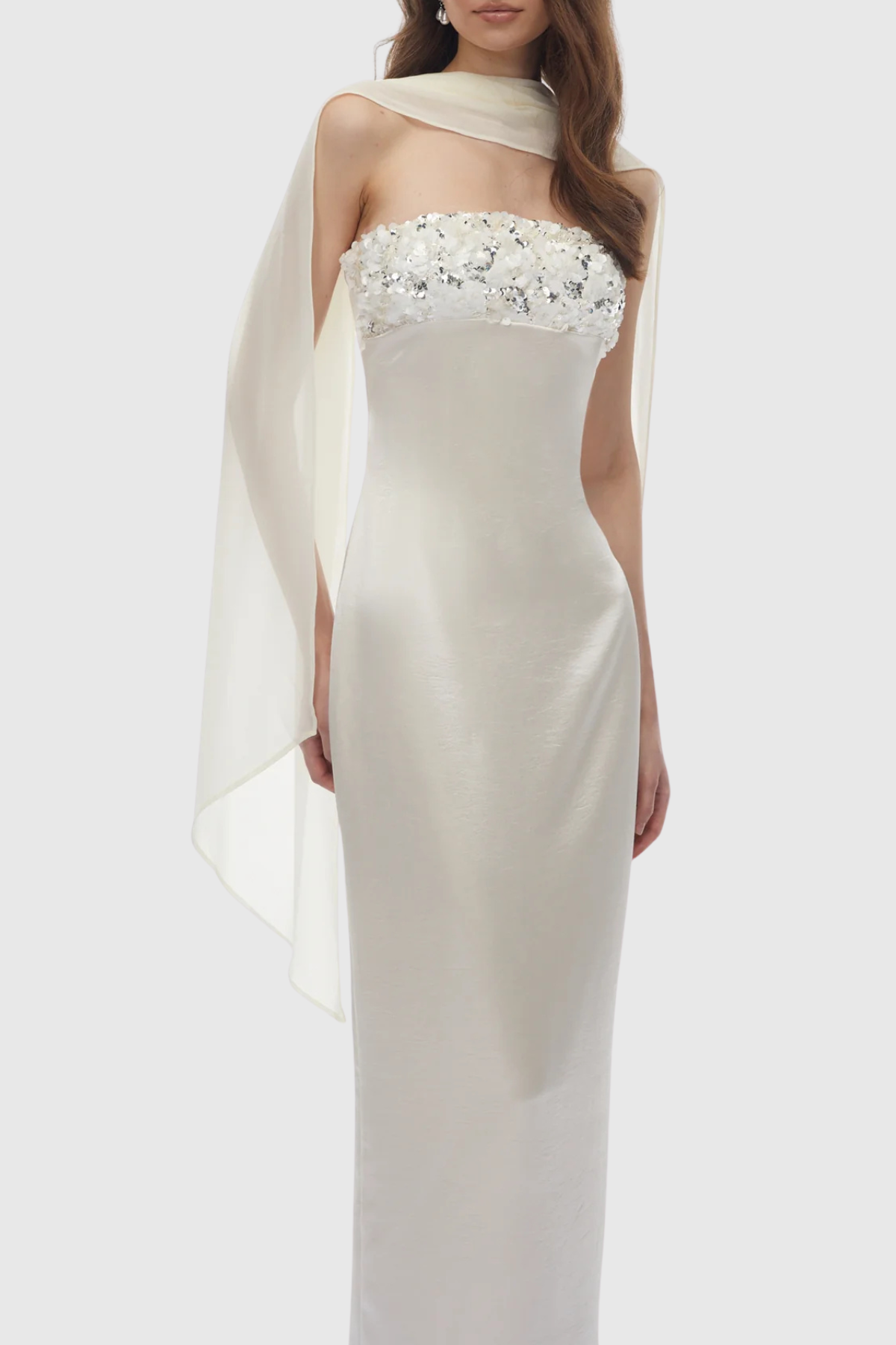 Keega Sequin Strapless Scarf Maxi Dress
