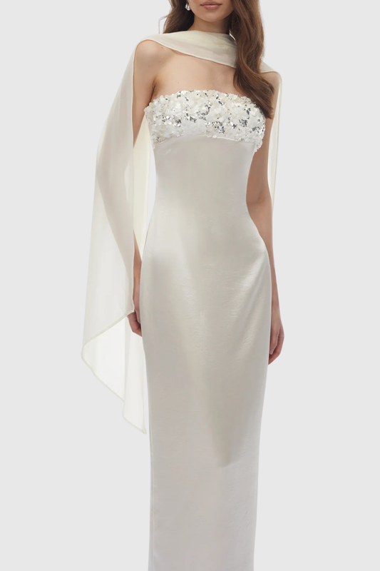 Keega Sequin Strapless Scarf Maxi Dress