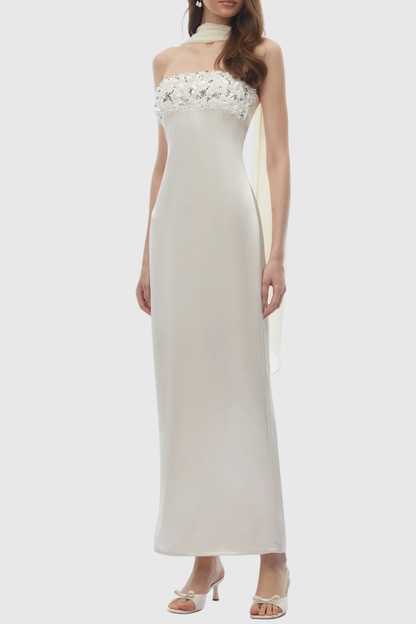 Keega Sequin Strapless Scarf Maxi Dress