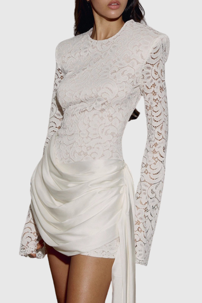 Keita Lace Draped Mini Dress - White
