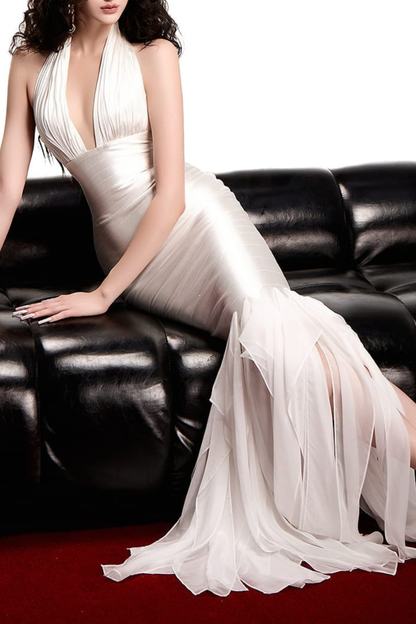 Kelene Halter Fringe Maxi Dress - White