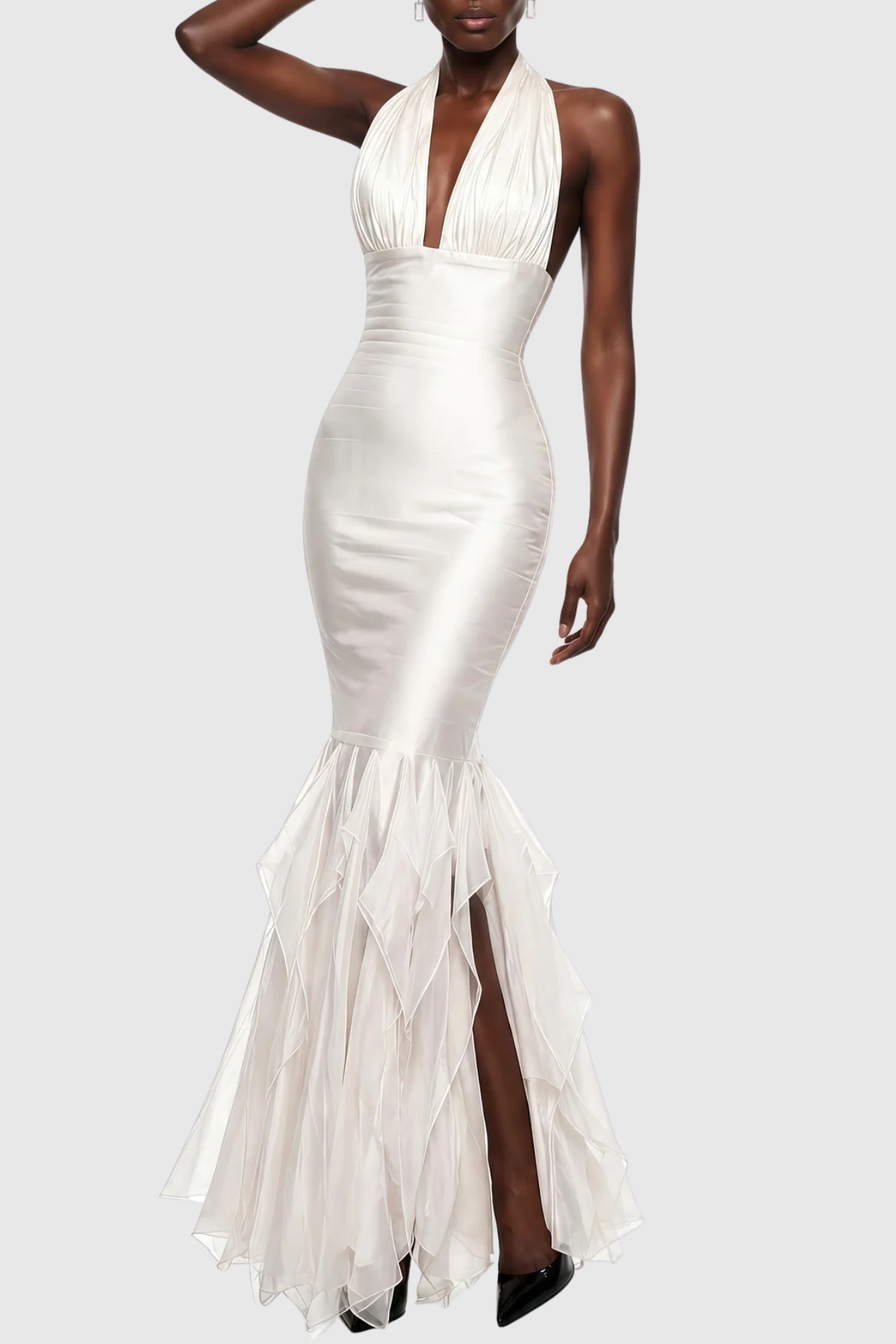 Kelene Halter Fringe Maxi Dress - White