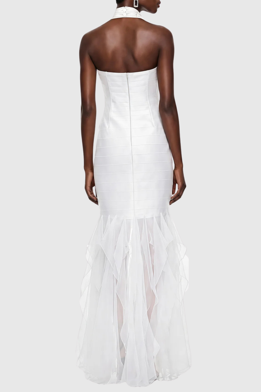 Kelene Halter Fringe Maxi Dress - White
