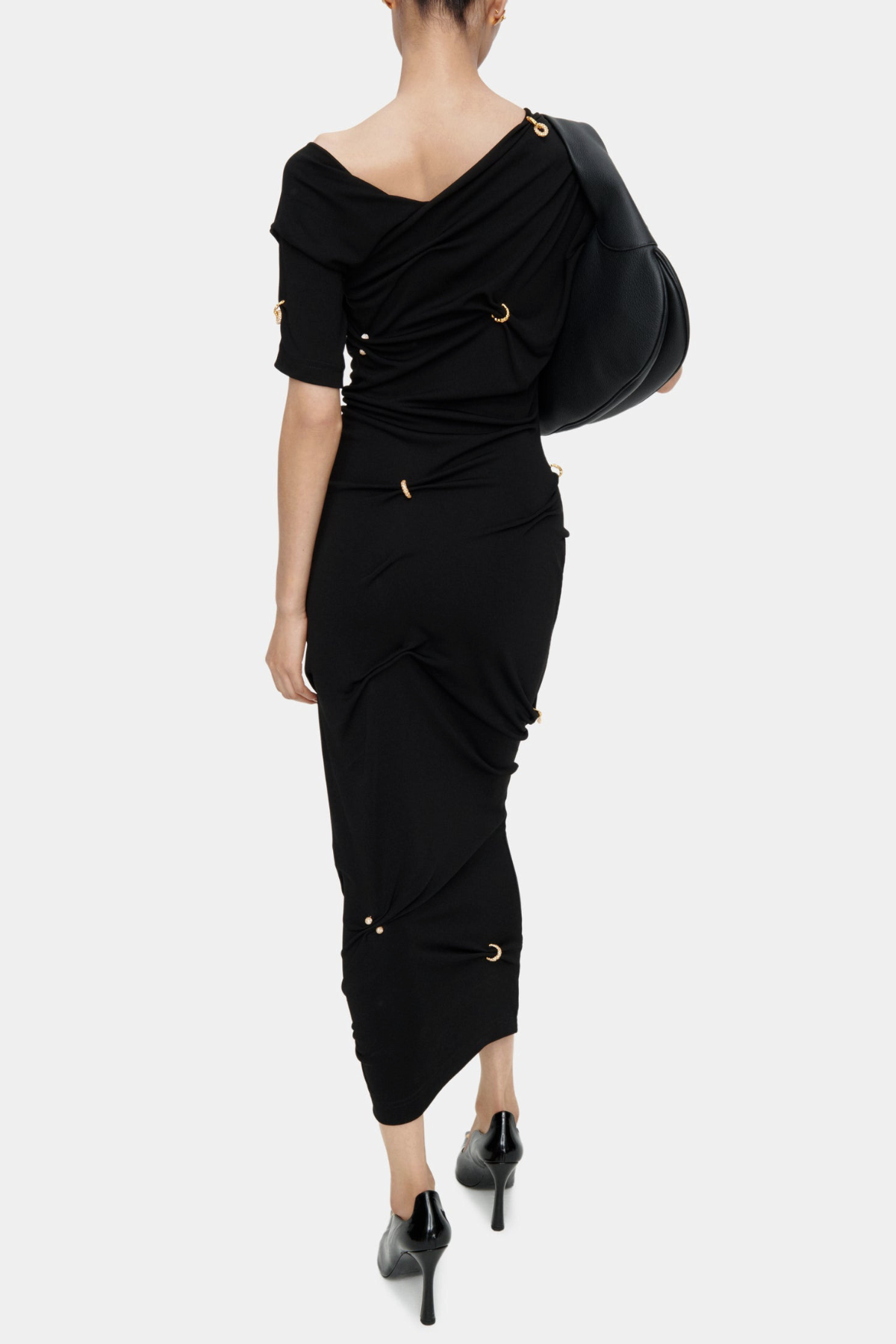 Kenjra Ruched Piercings Midi Dress - Black