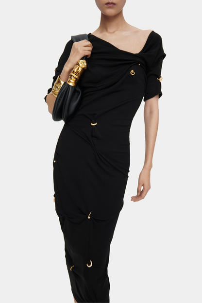 Kenjra Ruched Piercings Midi Dress - Black