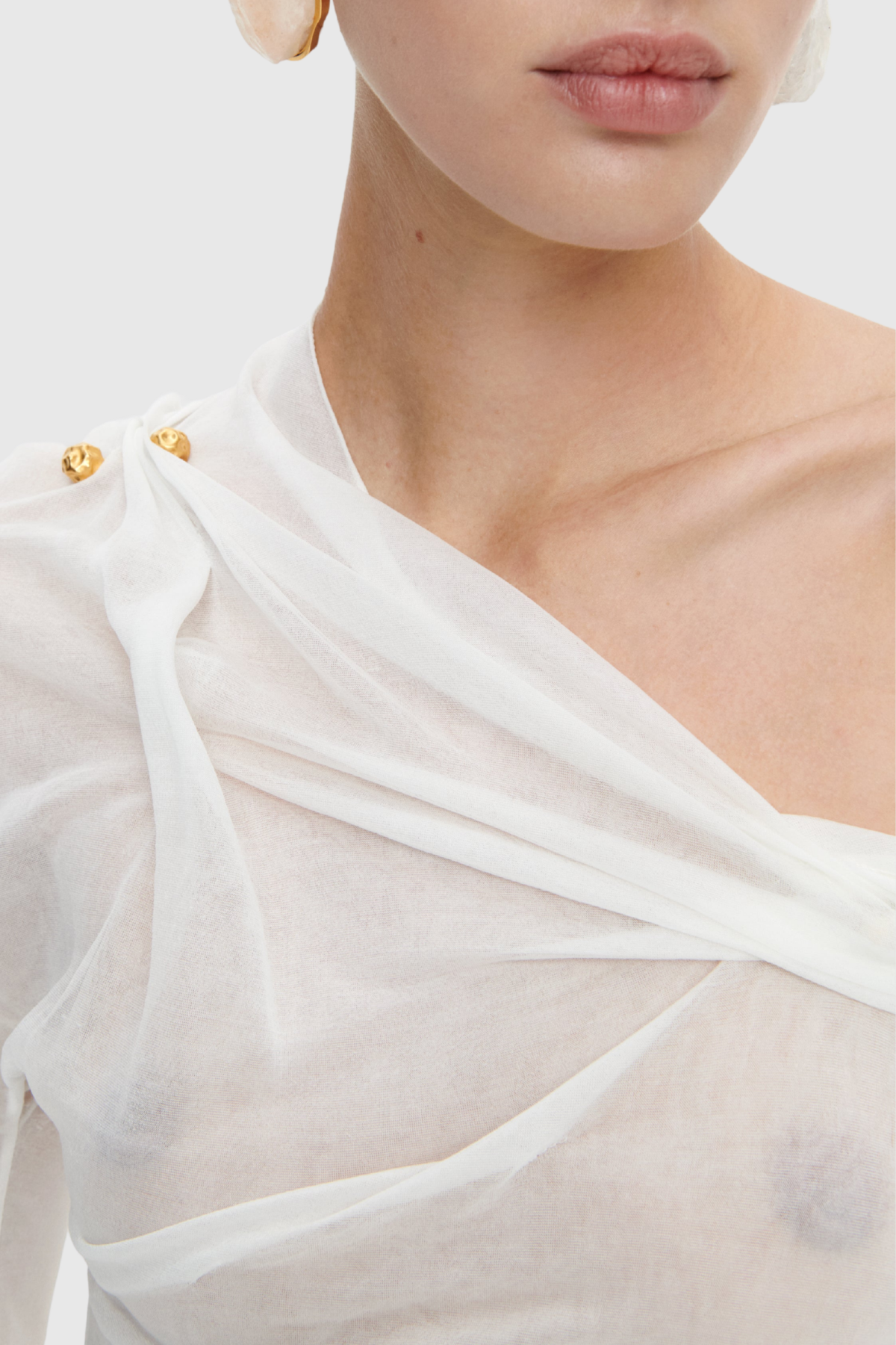 Kenjra Ruched Piercings Midi Dress - White