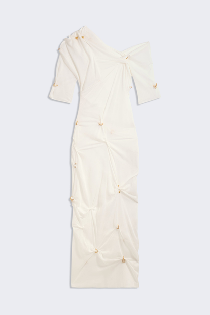 Kenjra Ruched Piercings Midi Dress - White