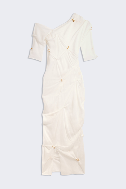 Kenjra Ruched Piercings Midi Dress - White