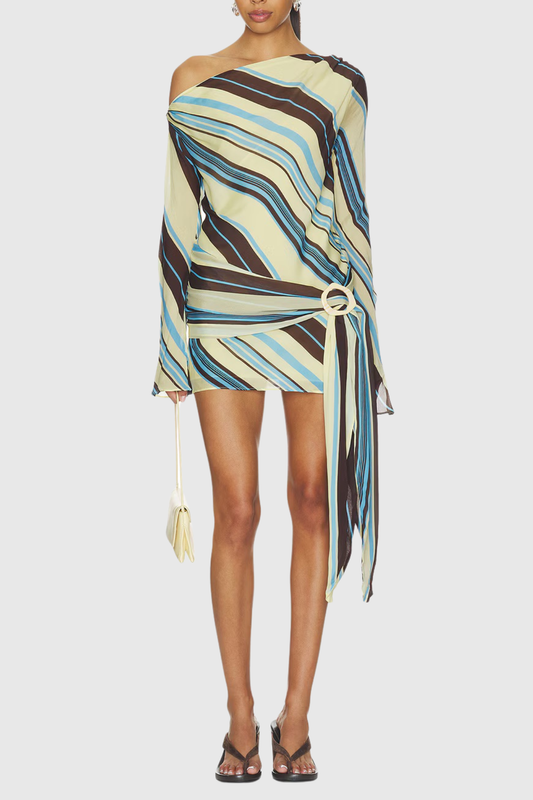 Kennedia Off Shoulder Stripe Mini Dress